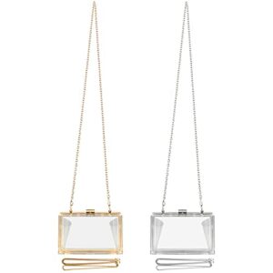 linkidea transparent acrylic bag, women clear clutch purse, evening lady wedding party shoulder crossbody handbag with replacement chain strap, 2 pack