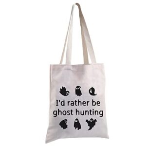 mbmso ghost hunter gifts paranormal investigator gifts cute spooky tote bag i’d rather be ghost hunting bag halloweenn gift (ghost hunting tb)