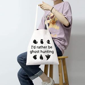 MBMSO Ghost Hunter Gifts Paranormal Investigator Gifts Cute Spooky Tote Bag I'd Rather be Ghost Hunting Bag Halloweenn gift (Ghost Hunting TB)