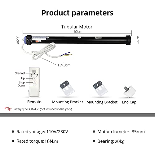 Blindsmart Smart Blinds Motor 110V Roller Shade DIY Motorization Kit for Window Blinds Compatible with Alexa Google Home Control for Roller Shade Tube 40/50/55 mm (50mm Tube, with 9-Channel Remote)