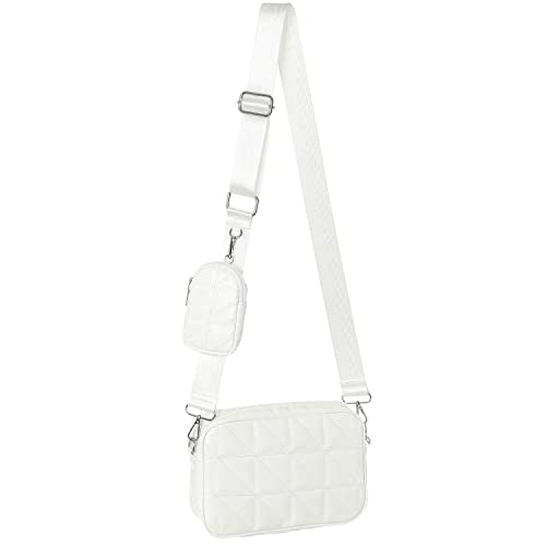 AOCINA Small Coin Purse Crossbody Bags with Coin Pouch for Women Soft Leather Quilted Hobo Purses 2 Size Bags(White)