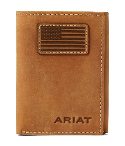 ARIAT Trifold Wallet USA Flag Patch Medium Brown One Size