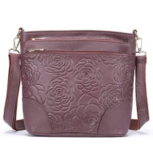 aslana floral-embossed genuine leather shoulder crossbody bag handbag for women (floral-embossed lilac)