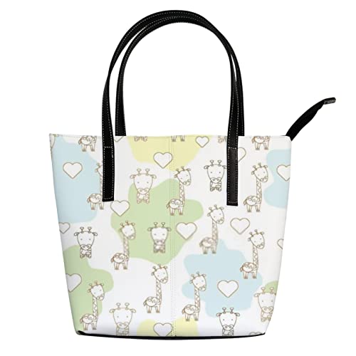 Fashionable women's handbag tote bag, Cute Giraffeprinted shoulder bag is light and durable