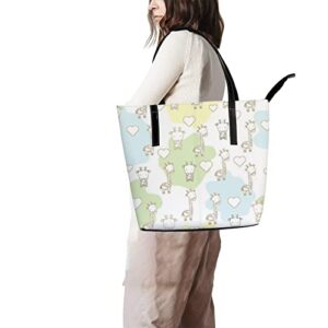 Fashionable women's handbag tote bag, Cute Giraffeprinted shoulder bag is light and durable