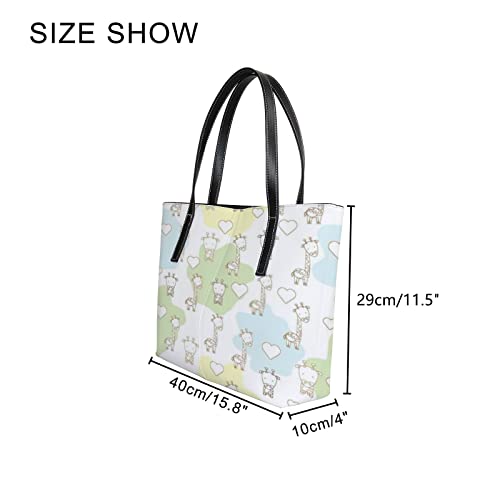 Fashionable women's handbag tote bag, Cute Giraffeprinted shoulder bag is light and durable