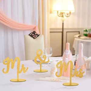 3 Pieces Mr and Mrs Sign for Wedding Table Wooden Letters Vintage Rustic Mr and Mrs Sign Gold Standing Mr and Mrs Letters for Sweetheart Table Photo Props