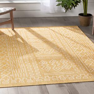 well woven anze indoor/outdoor tribal pattern yellow area rug (7’10” x 9’10”)
