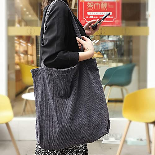 WITERY Corduroy Tote Bag for Women Girl - Large Shoulder Handbags with Pocket, Hobo Bag for Shopping Travel School Work