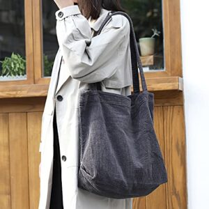 WITERY Corduroy Tote Bag for Women Girl - Large Shoulder Handbags with Pocket, Hobo Bag for Shopping Travel School Work