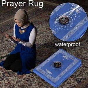 AONUOWE MuslimTravel Prayer Rug with Compass,Pocket Size Praying Mat Best Islamic Gift for Muslim (Light Grey)