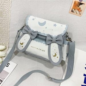 Aktudy Kawaii Japanese Anime Nylon Shoulder Bag, Students Moon Star Printed Sweet Bow Tie Ear Crossbody Handbags Satchel