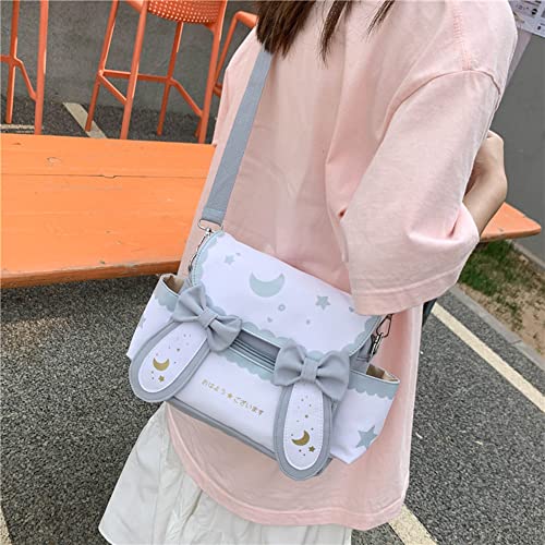 Aktudy Kawaii Japanese Anime Nylon Shoulder Bag, Students Moon Star Printed Sweet Bow Tie Ear Crossbody Handbags Satchel