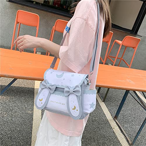 Aktudy Kawaii Japanese Anime Nylon Shoulder Bag, Students Moon Star Printed Sweet Bow Tie Ear Crossbody Handbags Satchel