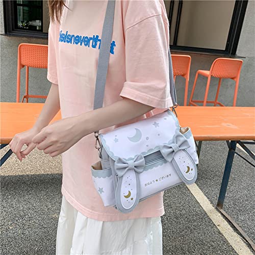 Aktudy Kawaii Japanese Anime Nylon Shoulder Bag, Students Moon Star Printed Sweet Bow Tie Ear Crossbody Handbags Satchel