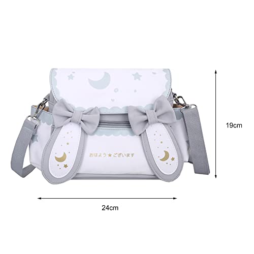 Aktudy Kawaii Japanese Anime Nylon Shoulder Bag, Students Moon Star Printed Sweet Bow Tie Ear Crossbody Handbags Satchel