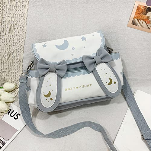 Aktudy Kawaii Japanese Anime Nylon Shoulder Bag, Students Moon Star Printed Sweet Bow Tie Ear Crossbody Handbags Satchel