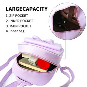 Aogist Mini Leather Backpack Purse 3-Pieces Fashion Bowknot Zipper Bags Cute Casual Travel Daypacks for Girls and Women (Purple)