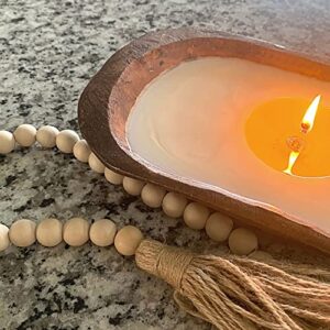 Dox + Lamb Cashmere Sandalwood Rustic Wooden Bowl Candle | Handmade Wood Bread Bowl Candle 3-Wick Soy Wax | Distressed Dough Bowl Candle | Modern Farmhouse Decor Table Centerpiece