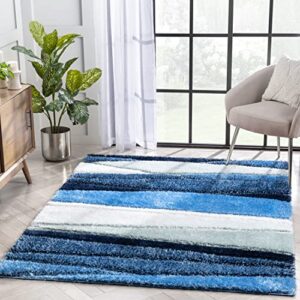 well woven aphollo light blue triangles geometric thick soft plush 3d textured shag area rug 8×10 (7’10” x 9’10”)