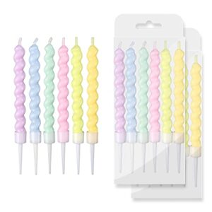bean lieve 12-count birthday candles – rainbow birthday candle with holders colorful spiral long cake candles for birthday wedding & lucky party cake decorations
