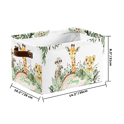 Safari Wild Animal Personalized Storage Bins Basket Cubic Organizer with Durable Handle for Shelves Wardrobe Nursery Toy 1 Pack