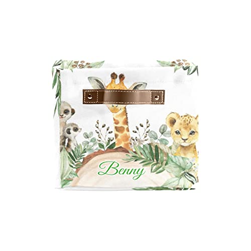 Safari Wild Animal Personalized Storage Bins Basket Cubic Organizer with Durable Handle for Shelves Wardrobe Nursery Toy 1 Pack