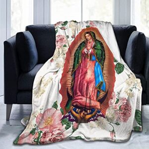 virgin mary our lady of guadalupe virgen de guadalupe blankets flannel fleece blanket soft lightweight plush christmas throw blankets for women men kid warm cozy 50″x40″ microfiber blankets for bed