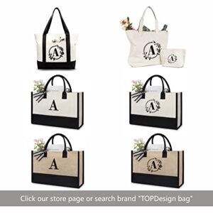 TOPDesign Initial Jute/Canvas Tote Bag, Personalized Present Bag, Suitable for Wedding, Birthday, Beach, Holiday, is a Great Gift for Women, Mom, Teachers, Friends, Bridesmaids (Letter M)