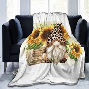 tiosggd sunflower gnomes throw blanket leopard cute gnomes blanket fall harvest blankets bed quilt throw for couch sofa flannel plush super soft blanket 60”x50”