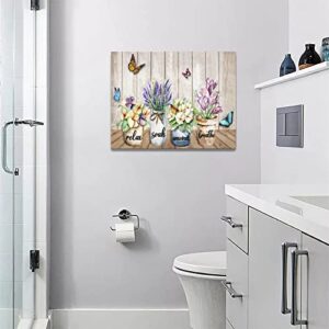 Farmhouse Bathroom Decor Wall Art Country Lavender Canvas Prints Painting Relax Soak Unwind Rustic Bathroom Pictures Framed Artwork Flower Butterfly Home Decor for Bathroom 16"x12"