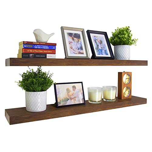 poemland Rustic Floating Shelves -24 inch Wood Wall Shelves for Living Room,Bedroom,Kitchen and Bathroom,Set of 2(24", Walnut Color)