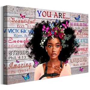 wowgoomo vintage african american women wall art fashion black girl portrait canvas pictures you are bible quotes poster for living room bedroom home office framed inspirational gift for women 12″x16″