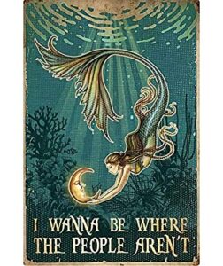 retro poster metal sign mermaid vintage poster, be a mermaid and make waves vintage poster, mermaid lovers gift metal tin signs vintage wall decor 8×12 inch