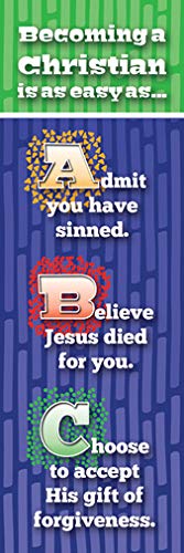 Christian Bookmarks - ABCs to Becoming a Christian - Inspirational Religious Bookmarks for Kids, Teens, Men or Women - Standard Design - 6.5" x 2" - Bible Bookmarks with Scriptures - Package of 25