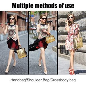 XingChen 3-PC Women PU Handbag+Shoulder Bag+Clutch Crocodile Pattern Top Handle Fashion Satchel Tote Purse Gold