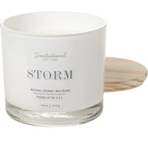 natural coconut + beeswax scented candle storm (all caps) xl white jar with wooden lid, 26 oz.