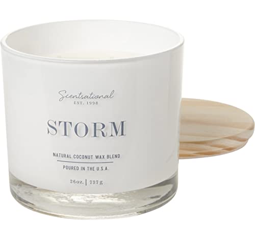 Natural Coconut + Beeswax Scented Candle Storm (All caps) XL White Jar with Wooden Lid, 26 Oz.