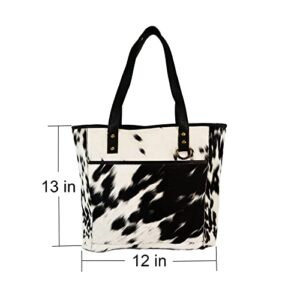 Bonanza leathers cowhide leather large tote bag women's handbag with zipper closure 507 (Black)