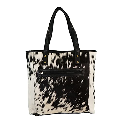 Bonanza leathers cowhide leather large tote bag women's handbag with zipper closure 507 (Black)