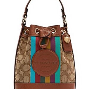 COACH Womens Mini Dempsey Drawstring Bucket 15 In Signature Jacquard With Stripe And Coach Patch Khaki/Redwood Multi