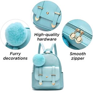 I IHAYNER Girls Fashion Backpack Mini Backpack Purse for Women Teenage Girls Purses PU Leather Pompom Backpack Shoulder Bag Pearl Purple