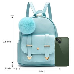 I IHAYNER Girls Fashion Backpack Mini Backpack Purse for Women Teenage Girls Purses PU Leather Pompom Backpack Shoulder Bag Pearl Purple