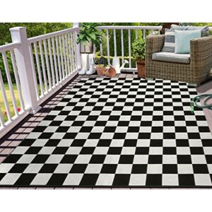 leevan black and white checkered outdoor area rug 5×7 ft machine washable checkerboard indoor rug extra large patio rugs woven cotton plaid floor carpet for living room/balcony/backyard