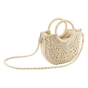 chic diary women straw bag crossbody summer beach bag top handle handbag handwoven rattan clutch purse straw tote bag(beige)