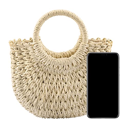 CHIC DIARY Women Straw Bag Crossbody Summer Beach Bag Top Handle Handbag Handwoven Rattan Clutch Purse Straw Tote Bag(Beige)