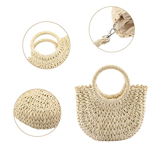 CHIC DIARY Women Straw Bag Crossbody Summer Beach Bag Top Handle Handbag Handwoven Rattan Clutch Purse Straw Tote Bag(Beige)