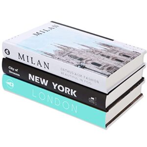 3 piece city decorative books, hardcover decorative books for home decor, designer books decor set, books stack display for coffee tables and shelves, fashion decoration books for living room