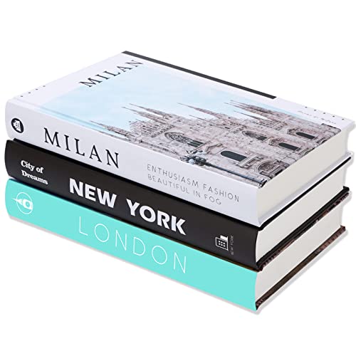 3 Piece City Decorative Books, Hardcover Decorative Books for Home Decor, Designer Books Decor Set, Books Stack Display for Coffee Tables and Shelves, Fashion Decoration Books for Living Room