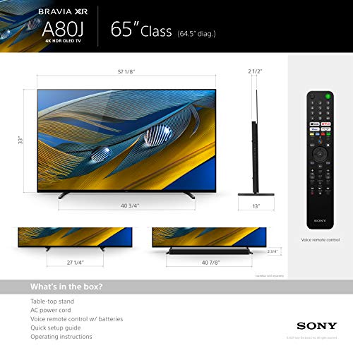 Sony A80J 65 Inch TV: BRAVIA XR OLED 4K Ultra HD Smart Google TV with Dolby Vision HDR and Alexa Compatibility XR65A80J- 2021 Model, Black